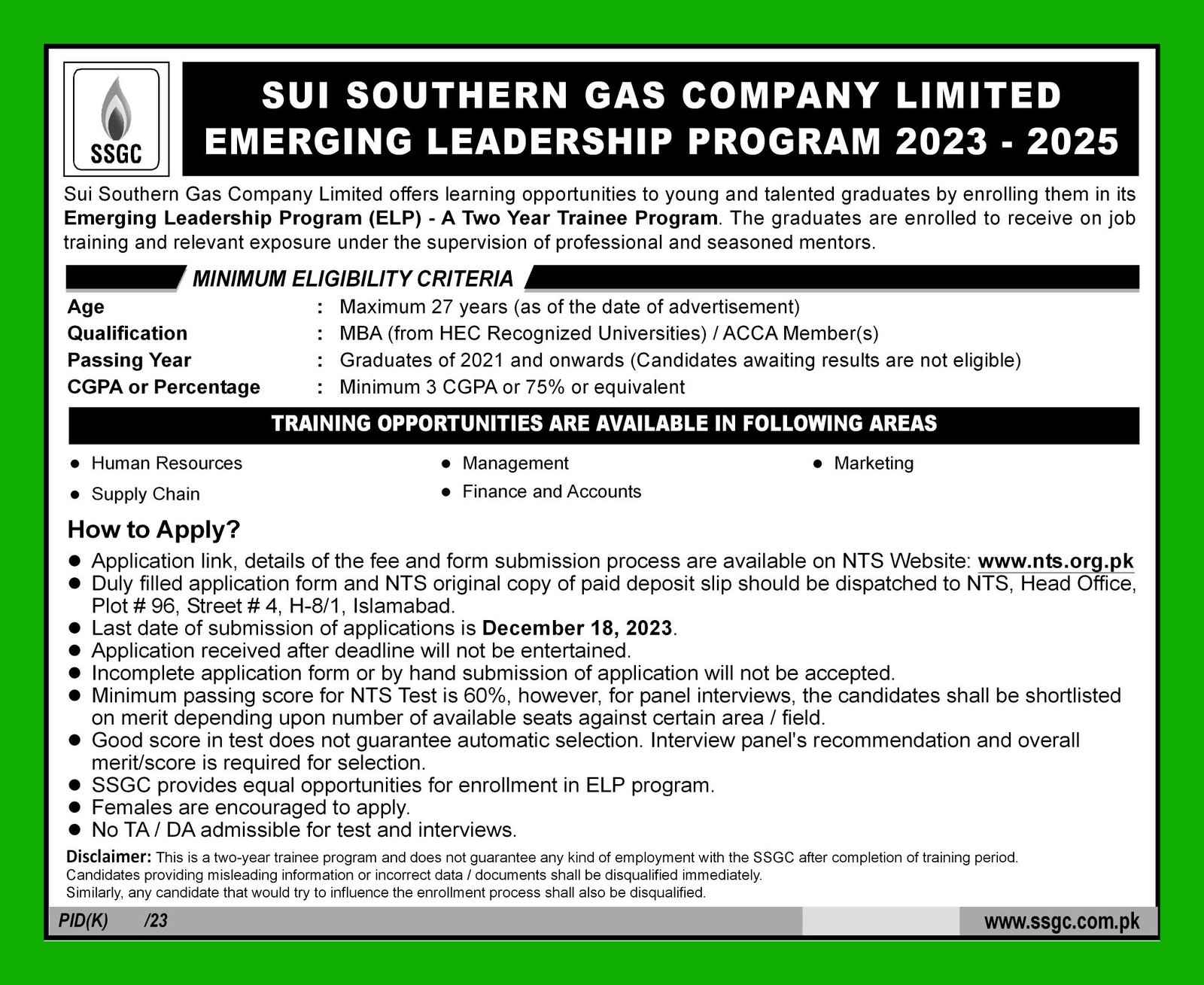 SSGC Emerging Leadership Program 2023 - 2025