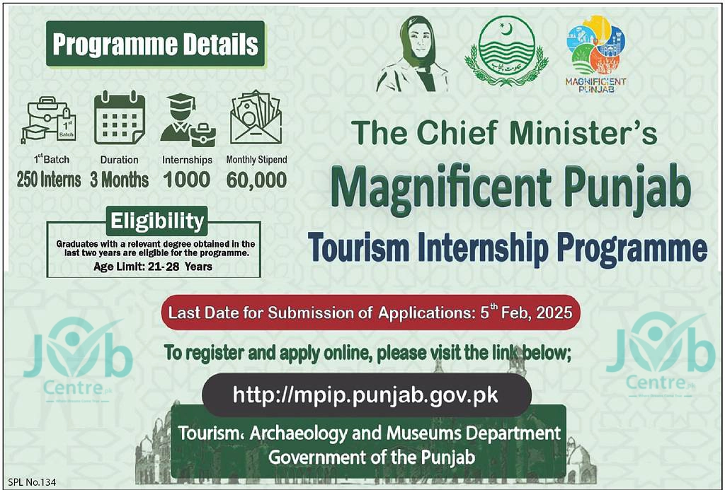 CM Punjab Tourism Internship 2025 Apply Online Advertisement