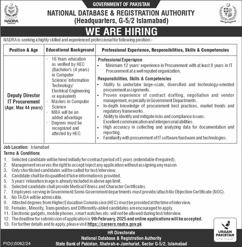 NADRA Jobs 2025 Advertisement