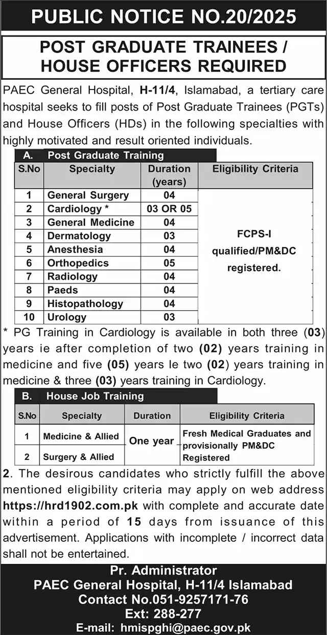 PAEC Jobs 2025 Advertisement