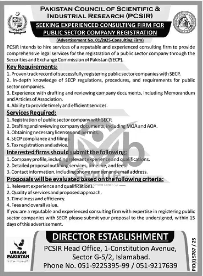 PCSIR Govt Jobs 2025 Advertisement