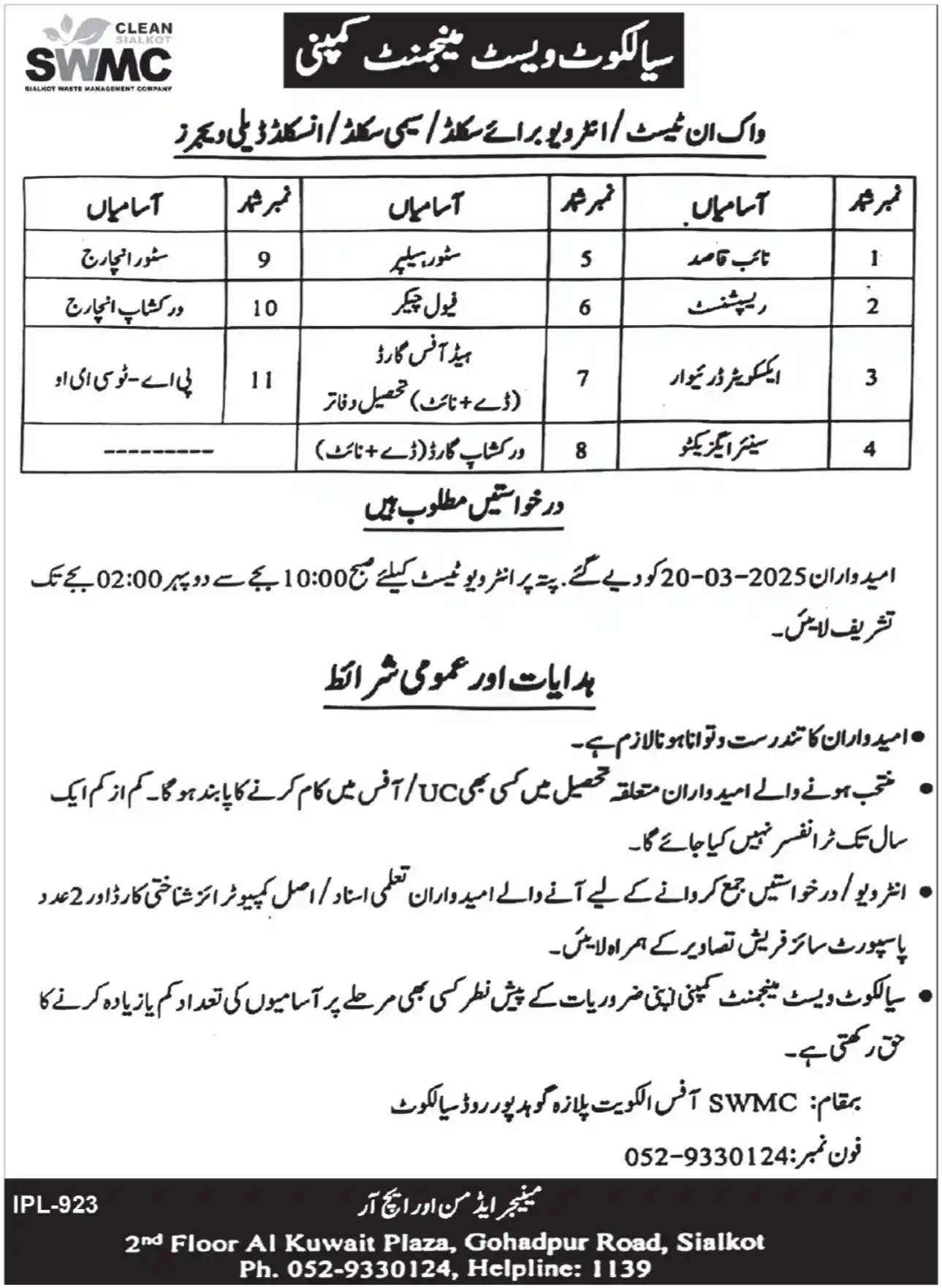 Sargodha Waste Management Company Jobs 2025 Advertisement