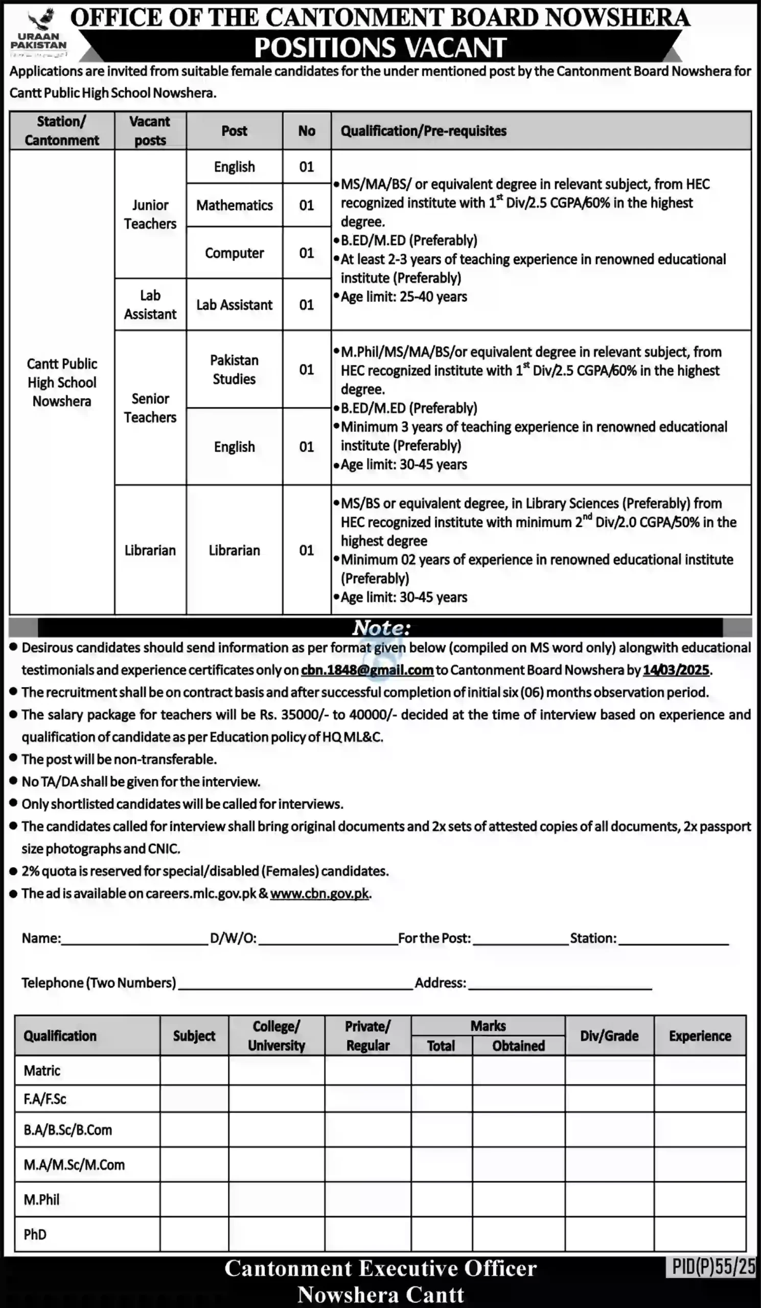 Teachers Jobs 2025 Advertisement