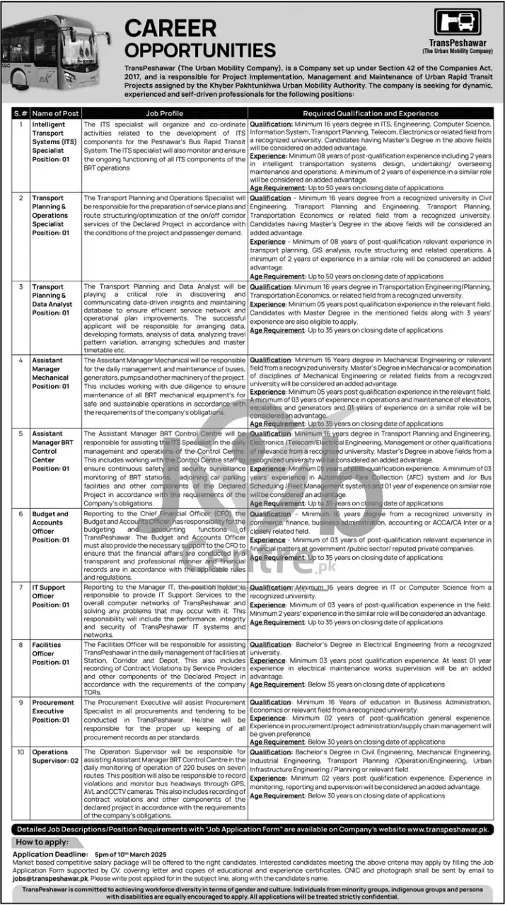TransPeshawar Jobs 2025 Advertisement
