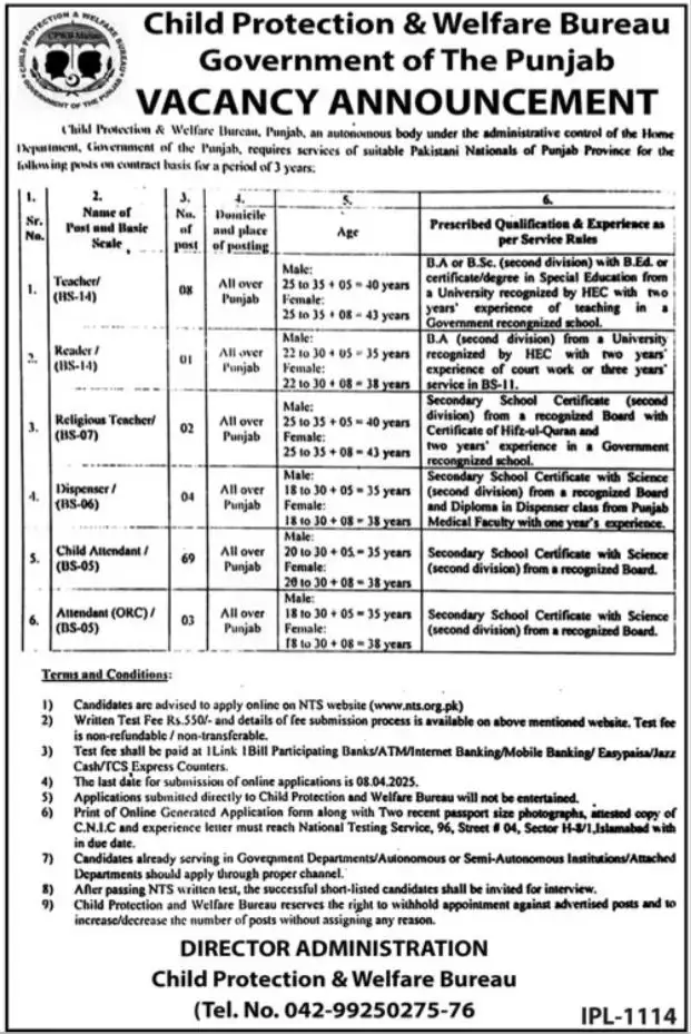 Child Protection & Welfare Bureau Jobs 2025 Advertisement