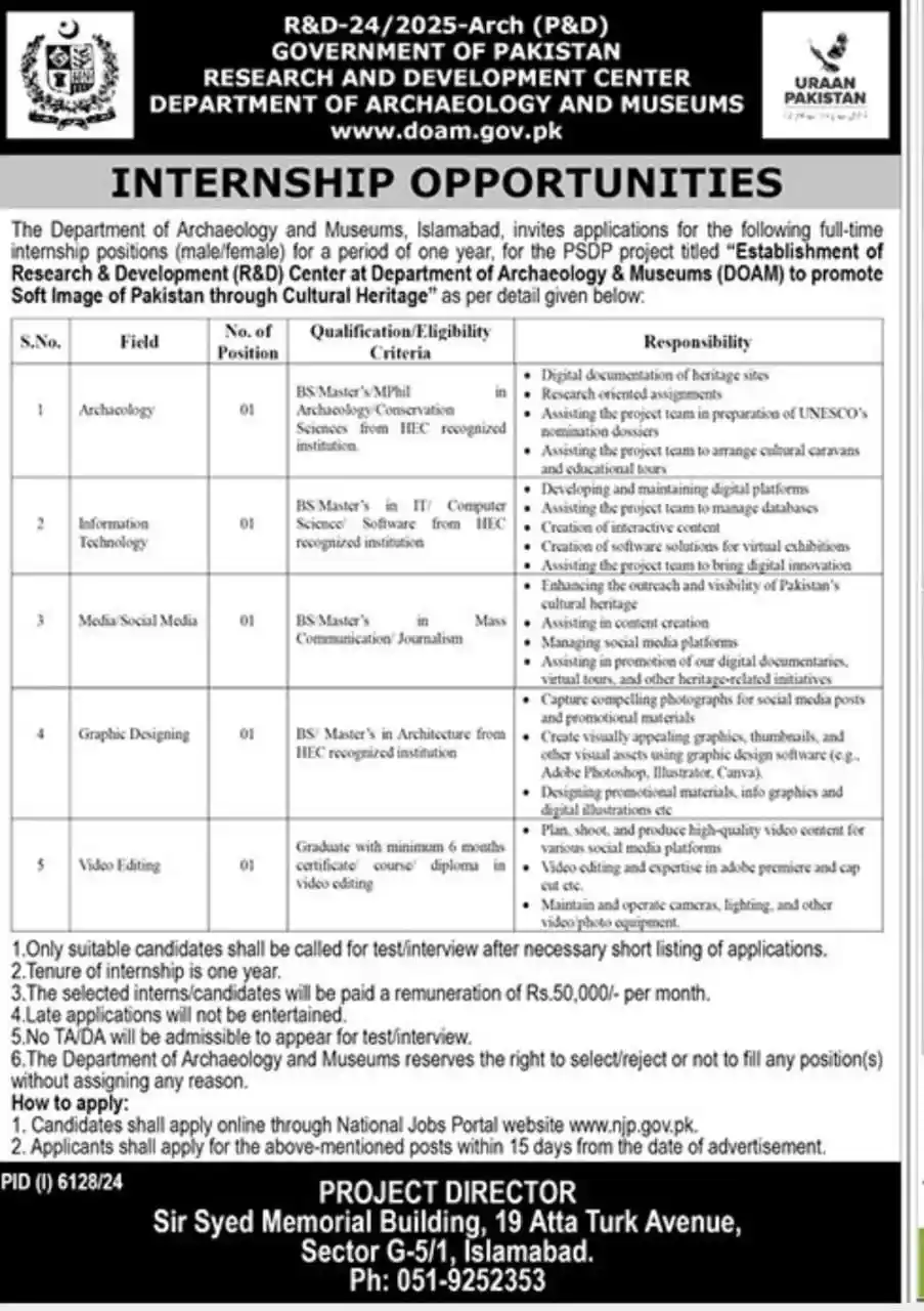 DOAM Gov Pk Internship 2025 Advertisement