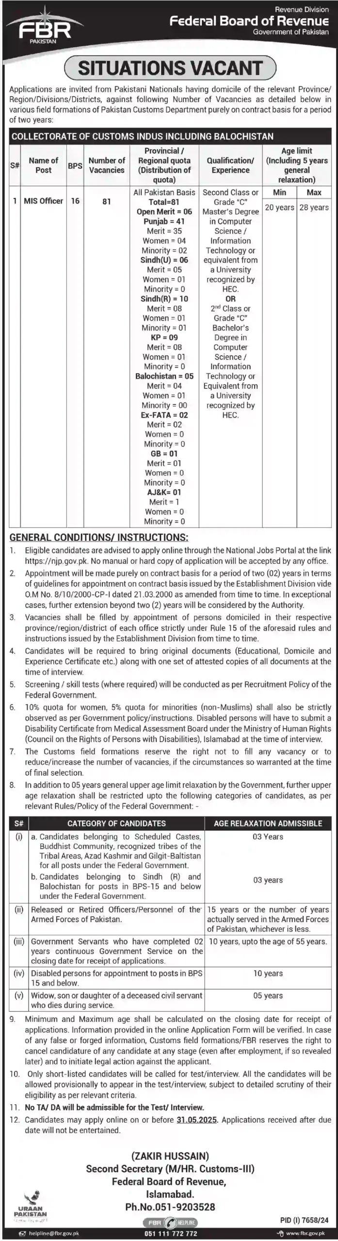 FBR Pakistan Raises Revenue Program Jobs 2025 Advertisement: