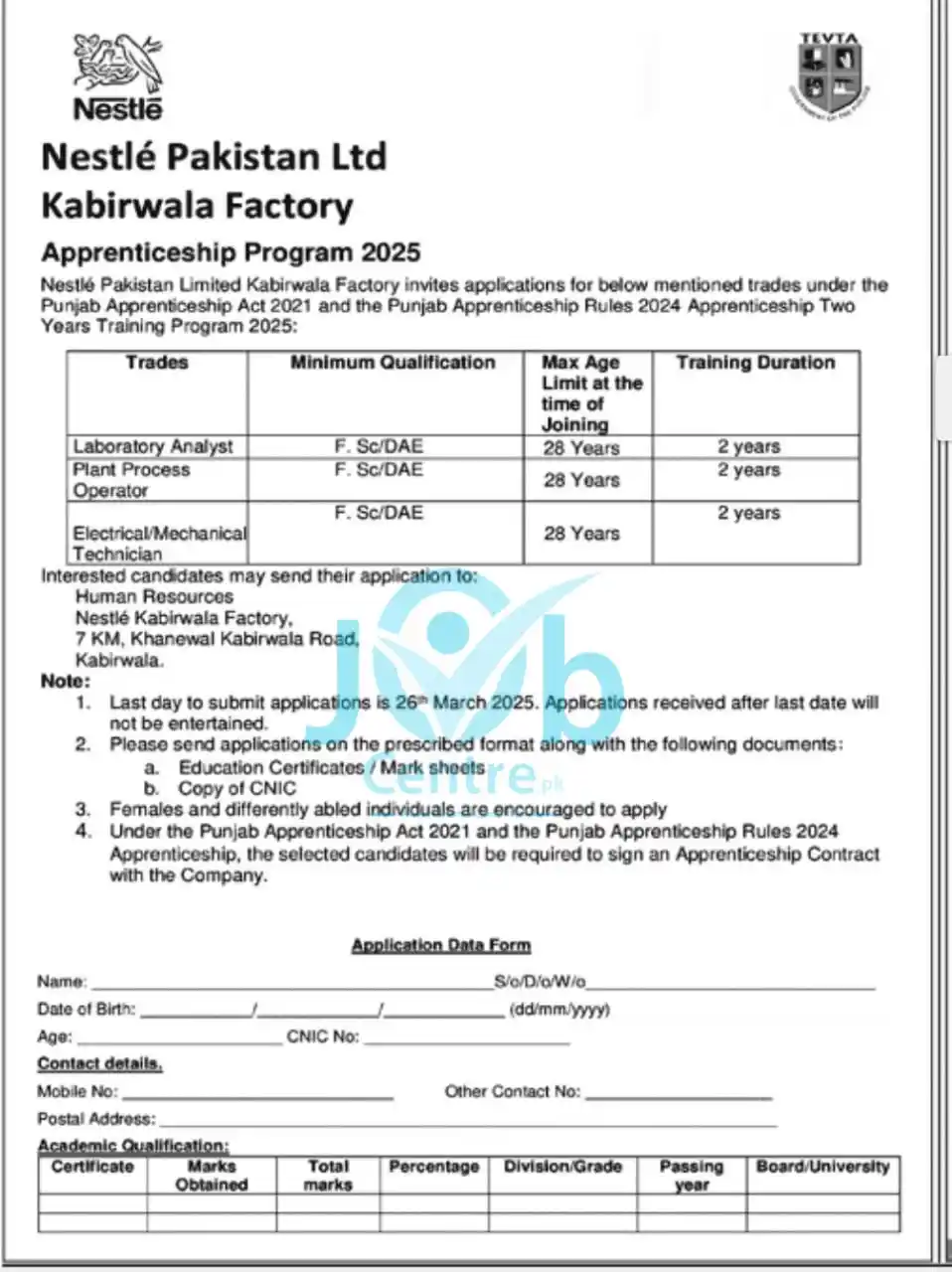 Nestlé Apprenticeship Program 2025 Advertisement