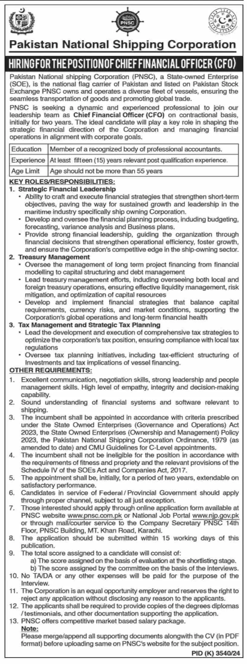 PNSC Jobs 2025 Advertisement