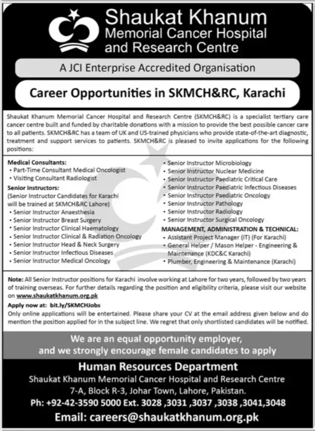 Shaukat Khanum Hospital Karachi Jobs 2025 Advertisement