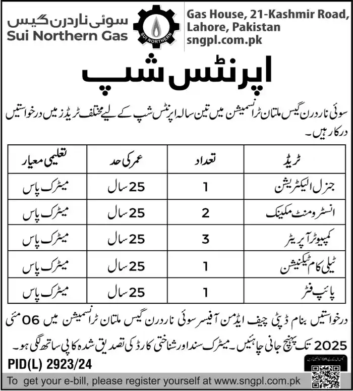 Apprenticeship Program at SSGC 2025 Advertisement