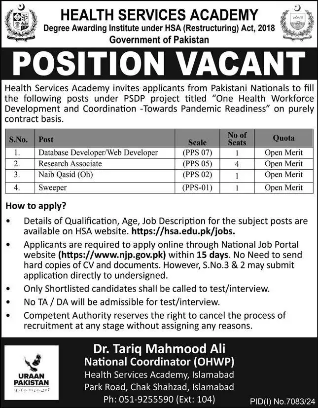 Health Services Academy Jobs 2025 Advertisement