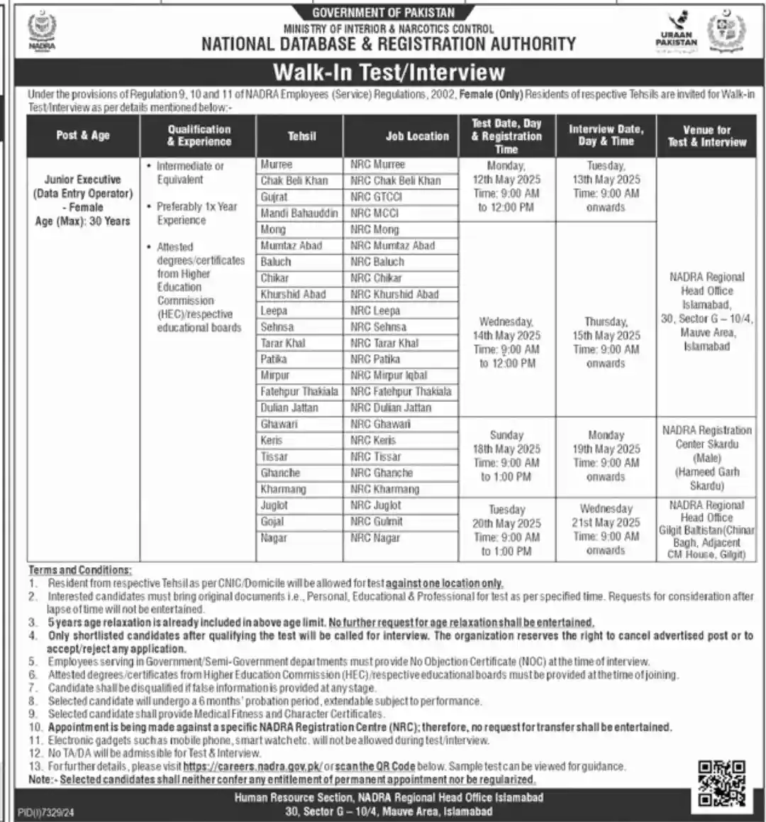 NADRA Jobs in Lahore 2025 Walk in Interview Advertisement: