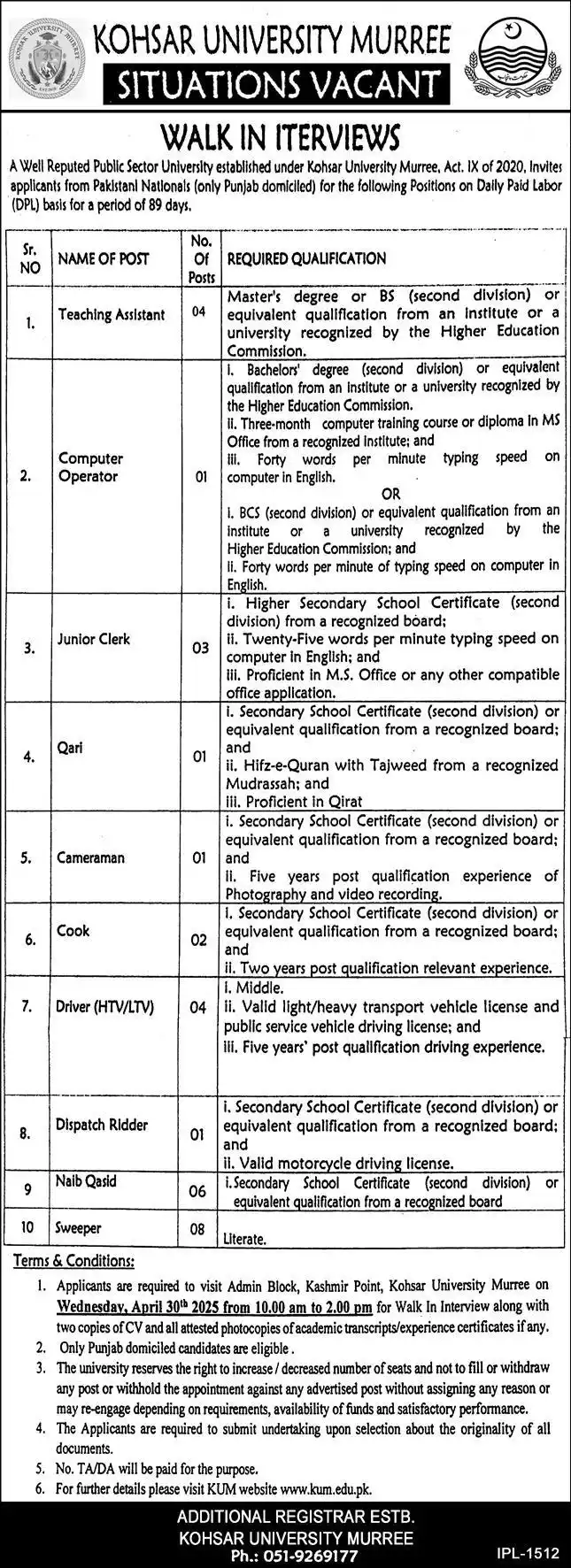 KUM Jobs 2025 Advertisement