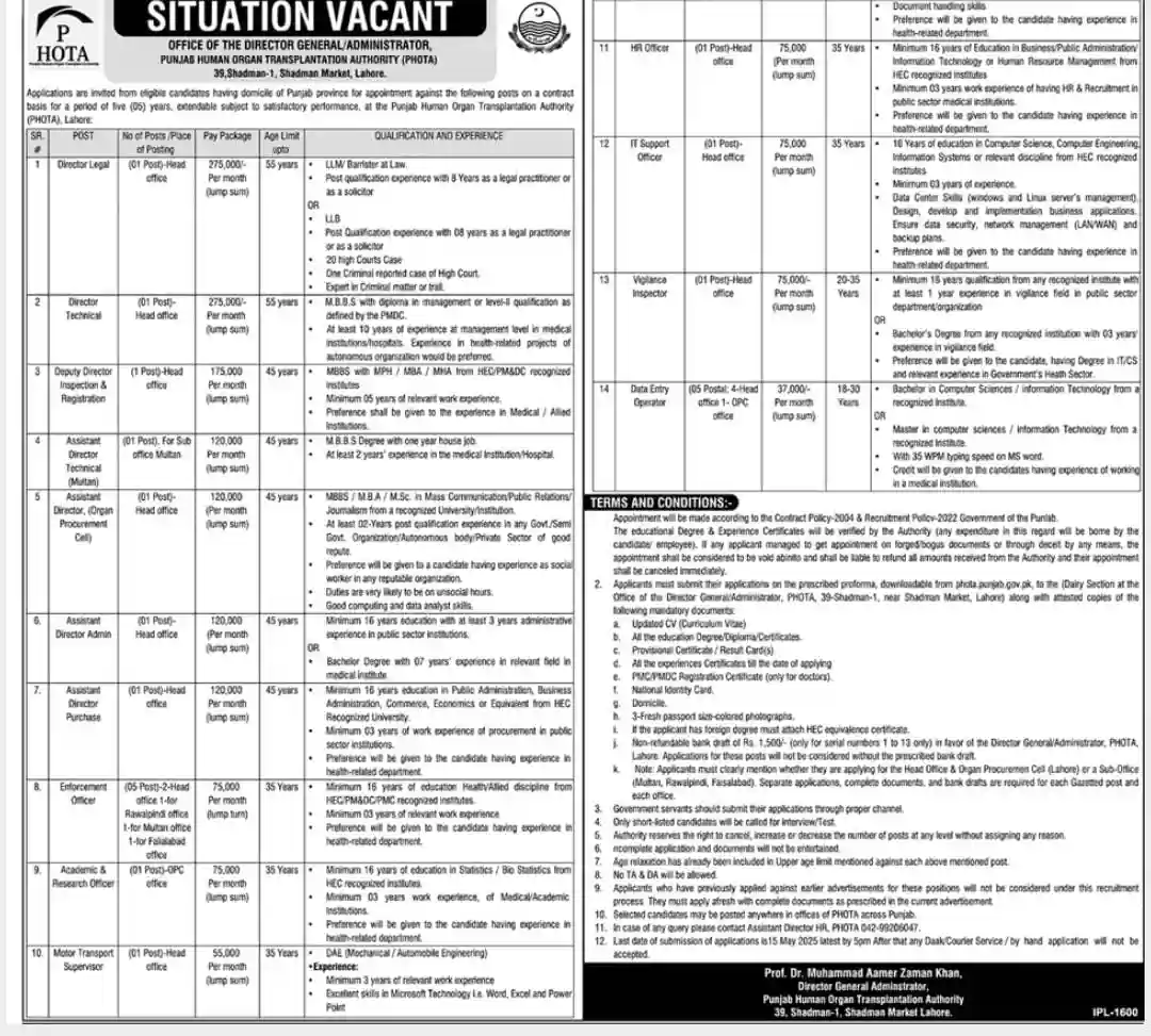 PHOTA Jobs 2025 Advertisement