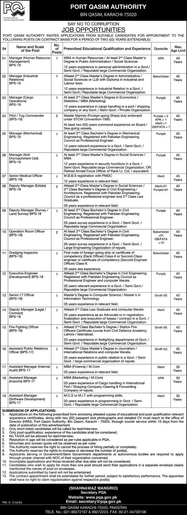 Port Qasim Authority PQA Jobs 2025 Advertisement