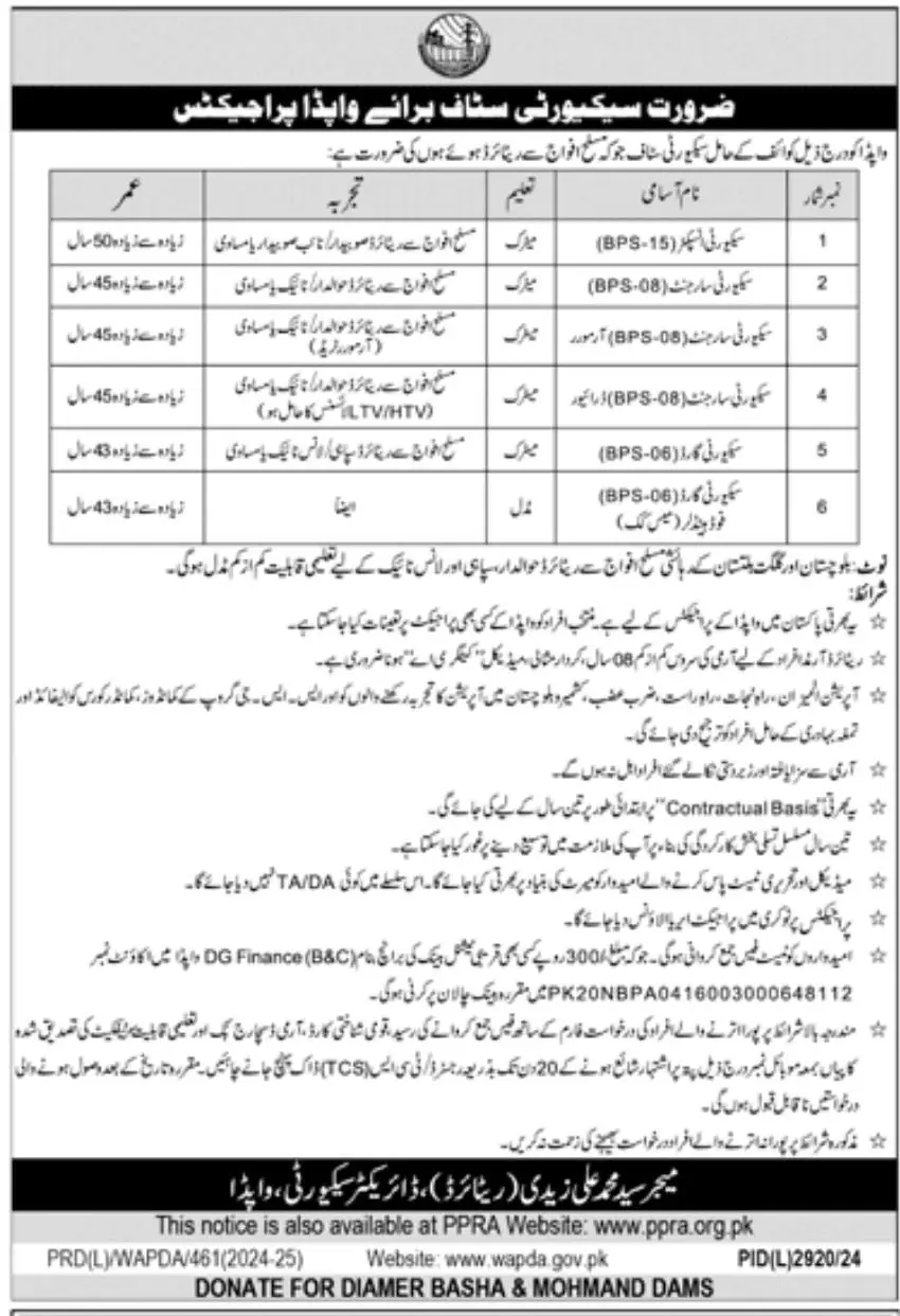 Wapda Security Jobs 2025 Advertisement