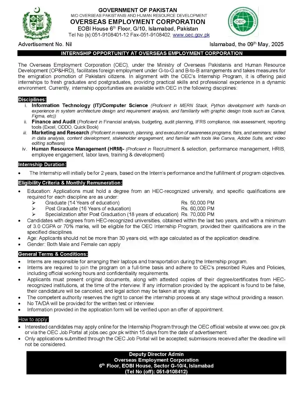 OEC International Internship Program 2025 Advertisement