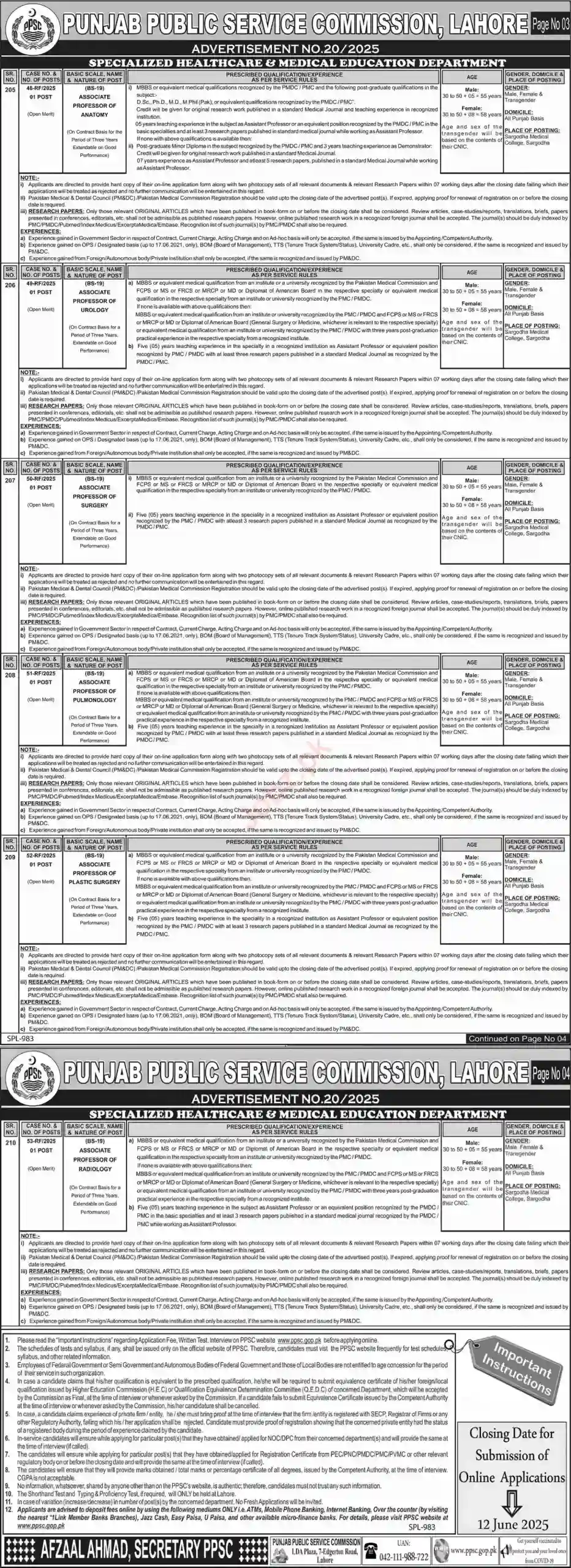 PPSC Jobs Advertisement No 20 2025