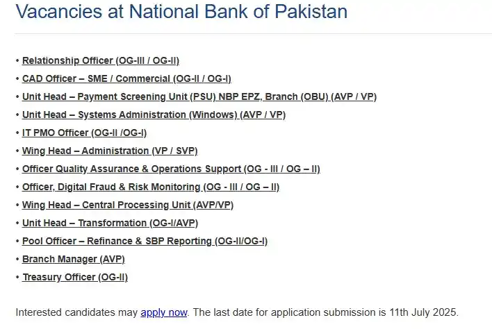 Sidat Hyder NBP Jobs 2025 National Bank of Pakistan Online Apply Advertisement
