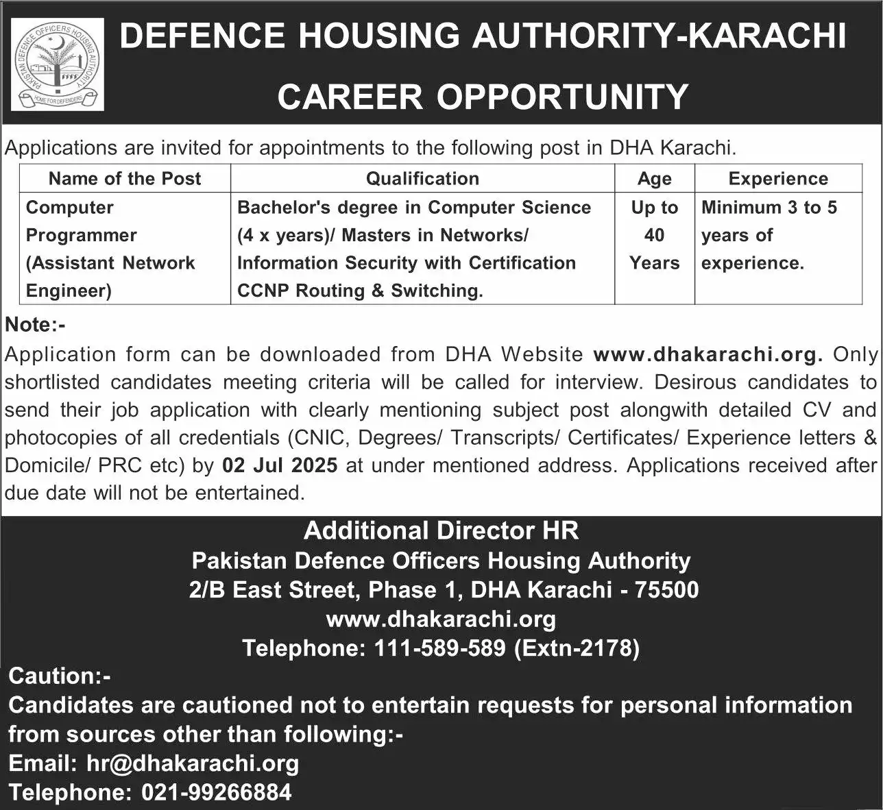 kpk Defence Housing Authority DHA Karachi Jobs 2025 Advertisement