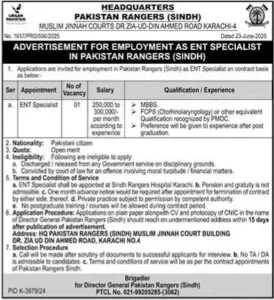 kpk Pakistan Rangers Sindh Recruitment 2025 Advertisement