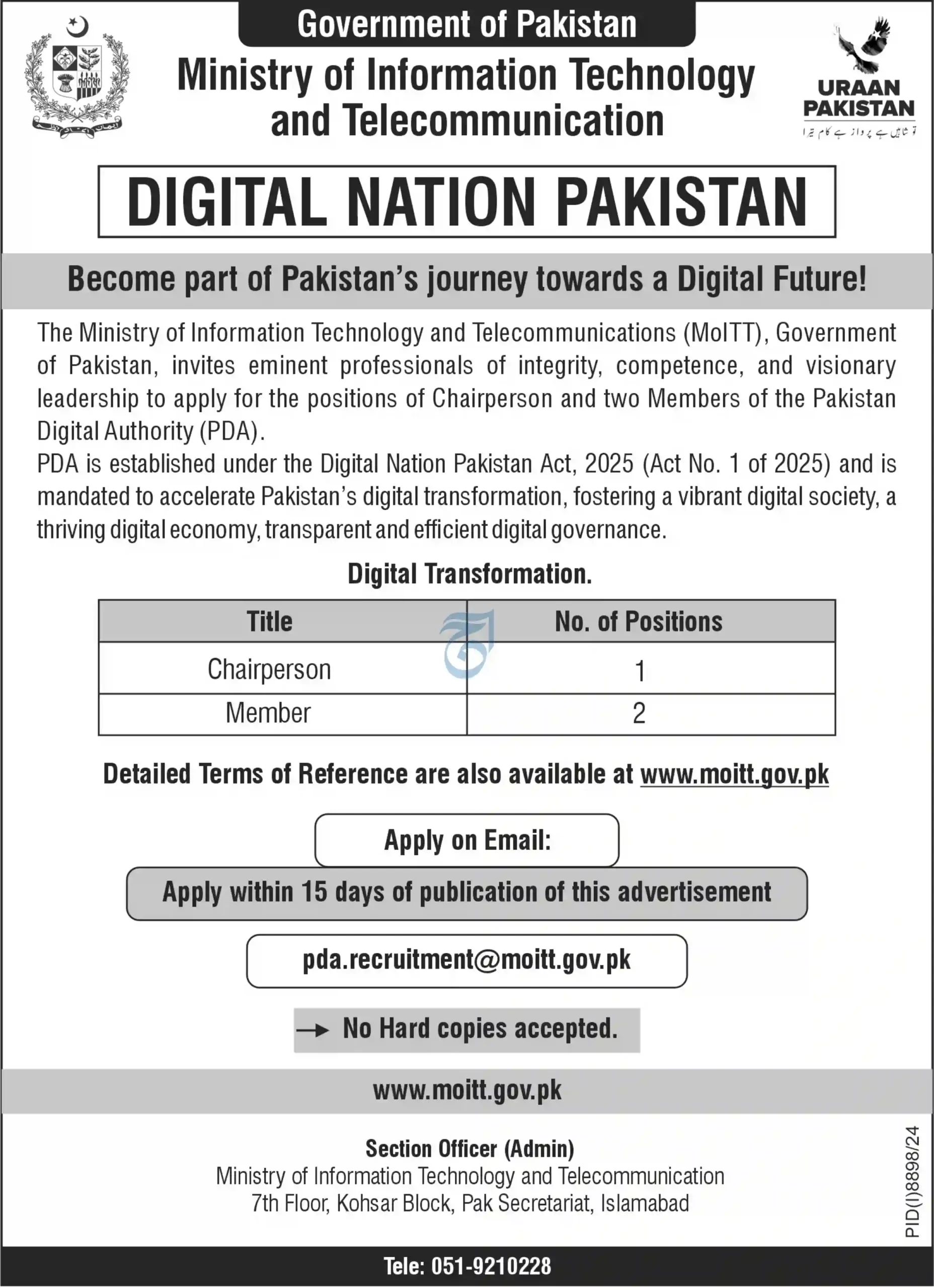 Ministry of Information Technology MOIT Jobs 2025 Advertisement