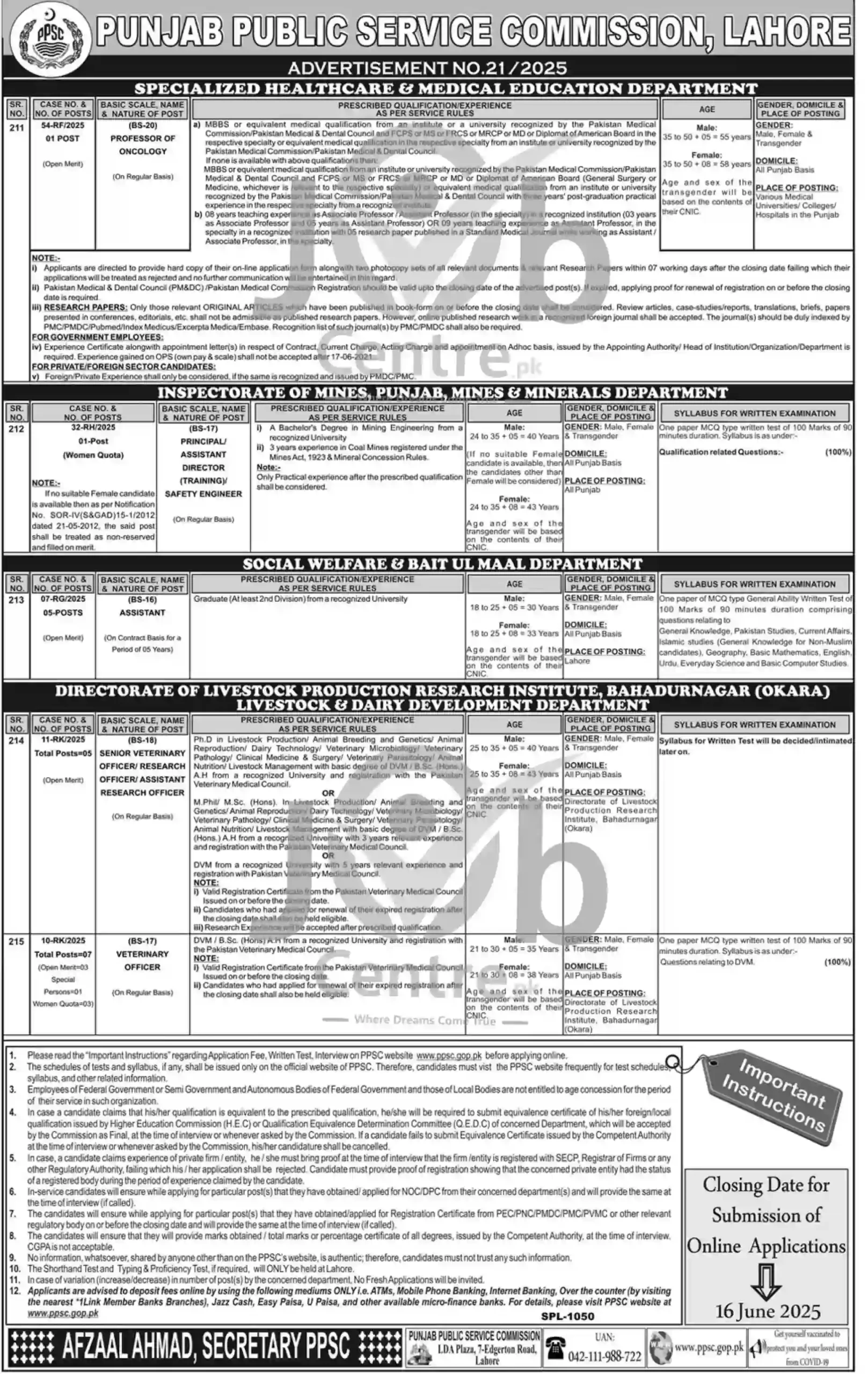 PPSC Jobs Advertisement No 21 2025: