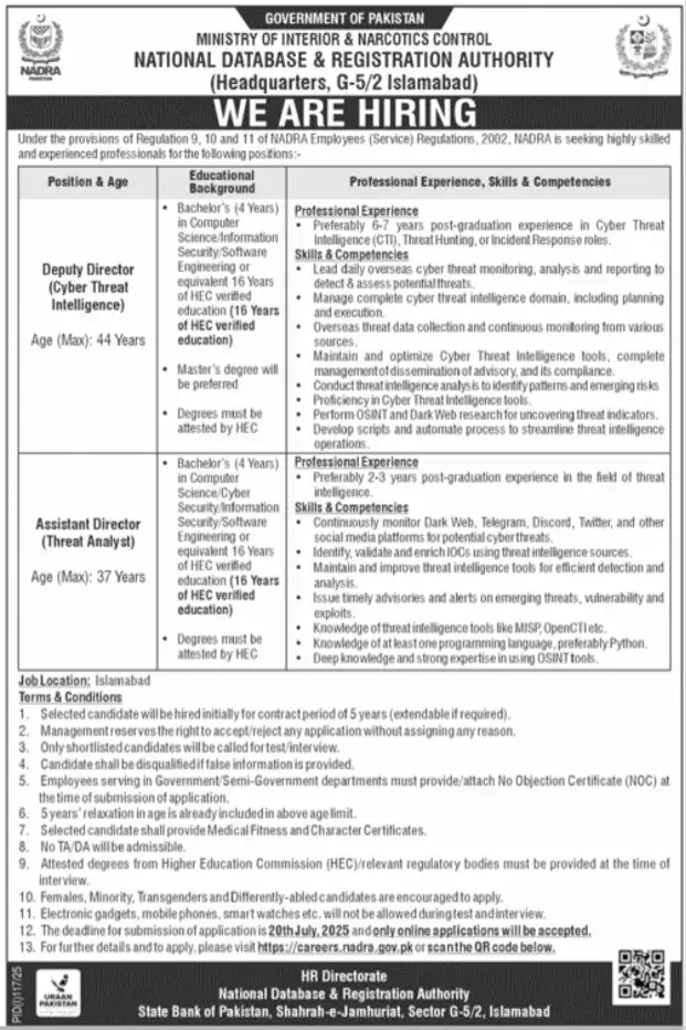 NADRA Jobs Advertisement 2025 Advertisement