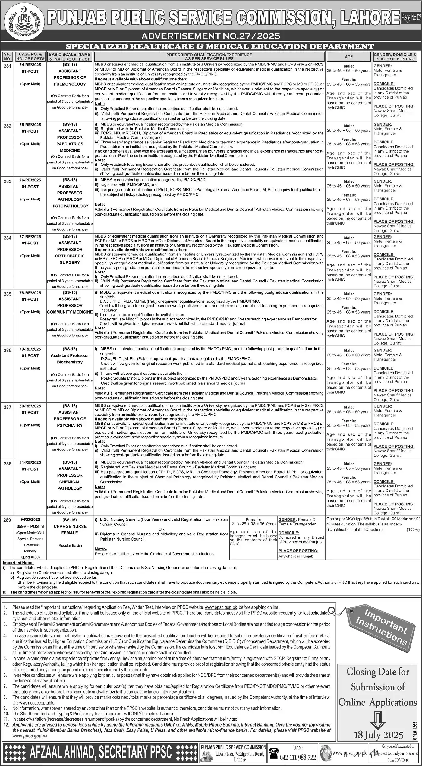 PPSC Advertisement No 27 Jobs 2025