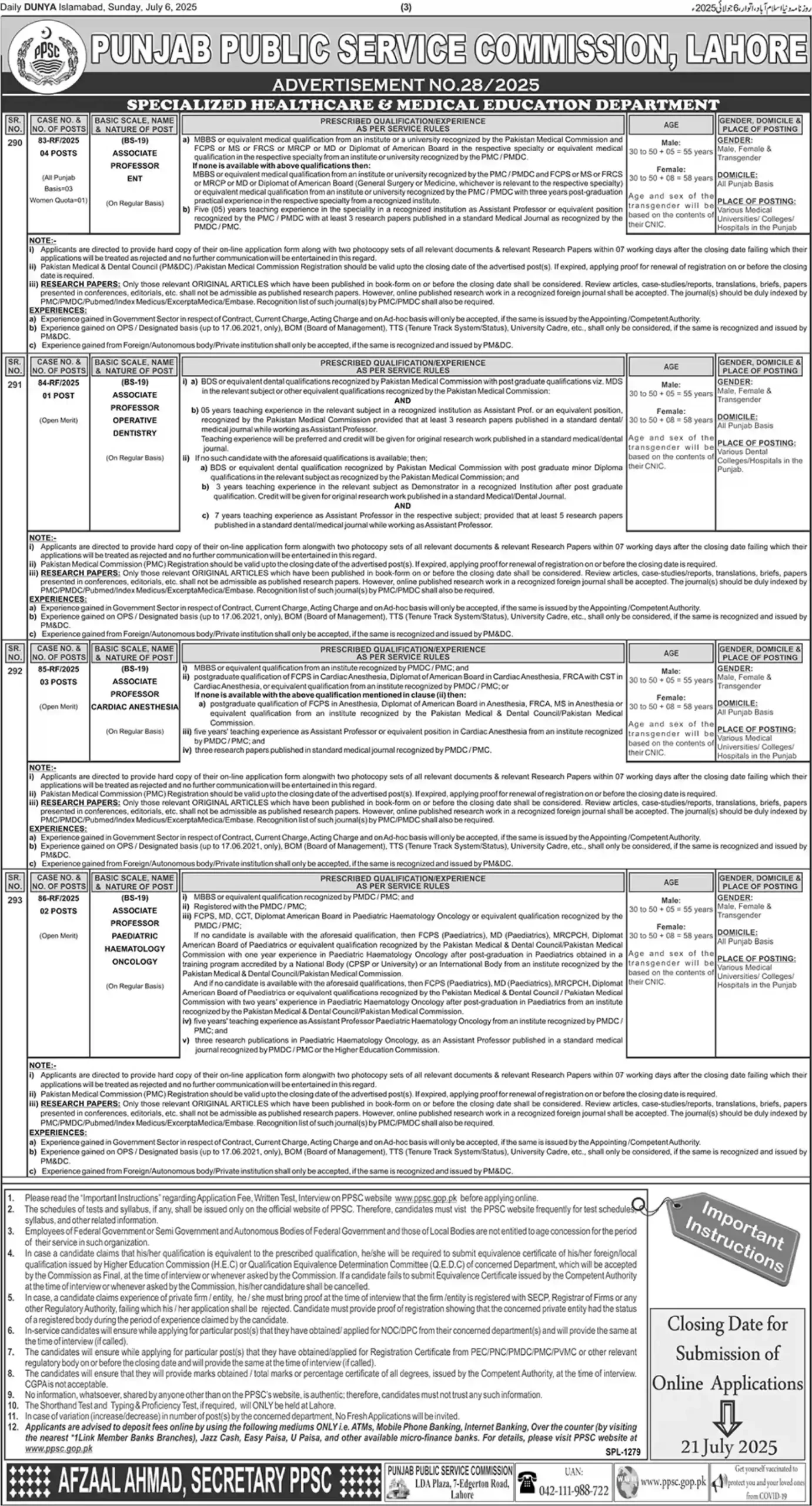 PPSC Advertisement No 28 Jobs 2025