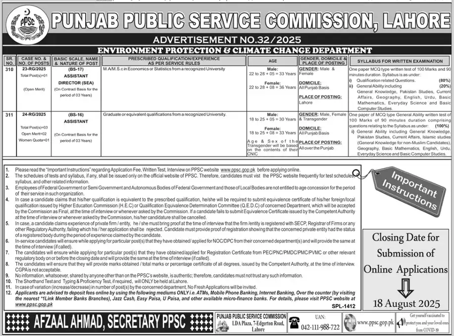 PPSC Advertisement No 32 Jobs 2025