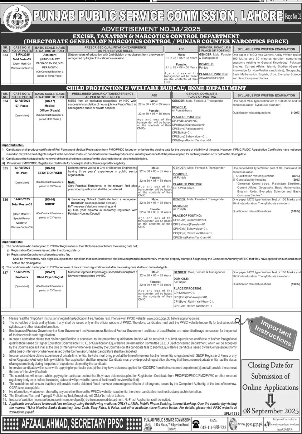 PPSC Advertisement No 34 Jobs 2025