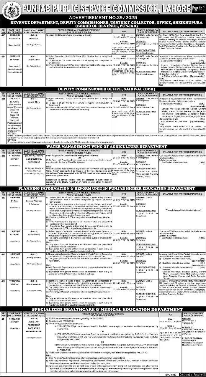 PPSC Advertisement No 39 Jobs 2025